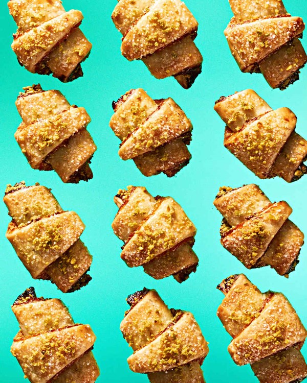 Pistachio and dried apricot rugelach