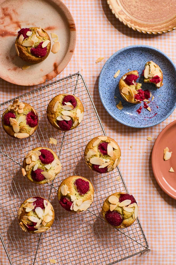 Pistachio and raspberry mint cakes
