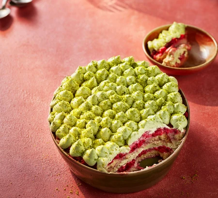 Pistachio and raspberry tiramisu