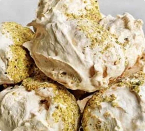 Pistachio and rosewater meringues