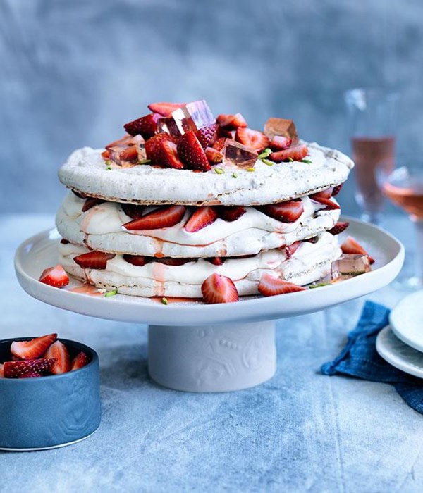 Pistachio and strawberry vacherin