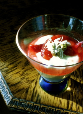 Pistachio and white chocolate pudding with blood orange