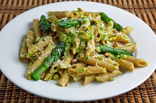Pistachio asparagus pesto pasta