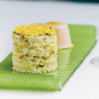 Pistachio cake with passion fruit buttercream & green cardamom kulfi