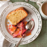 Pistachio cake with rhubarb