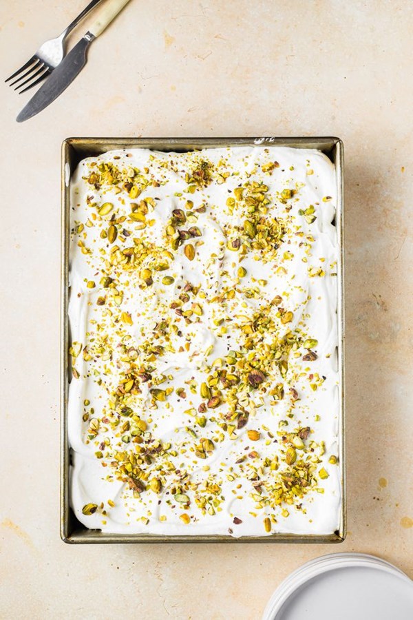 Pistachio cardamom tres leches cake