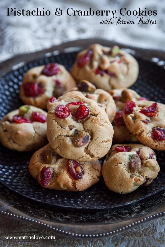 Pistachio cranberry cookies with brown butter