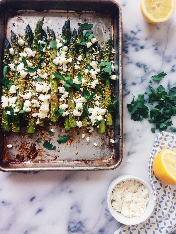 Pistachio crusted asparagus with feta