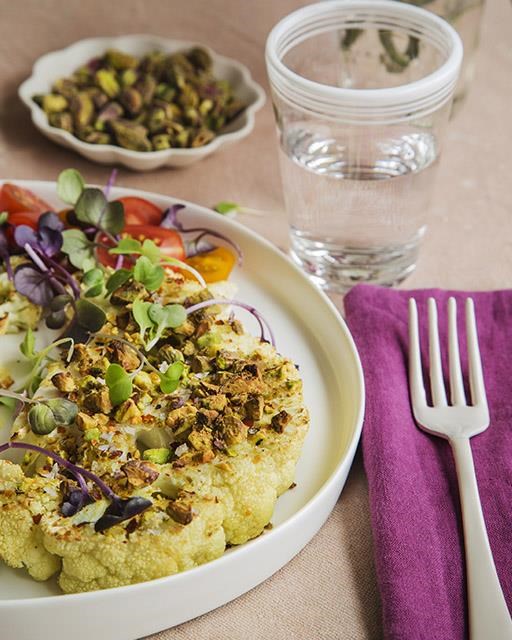 Pistachio crusted cauliflower steaks