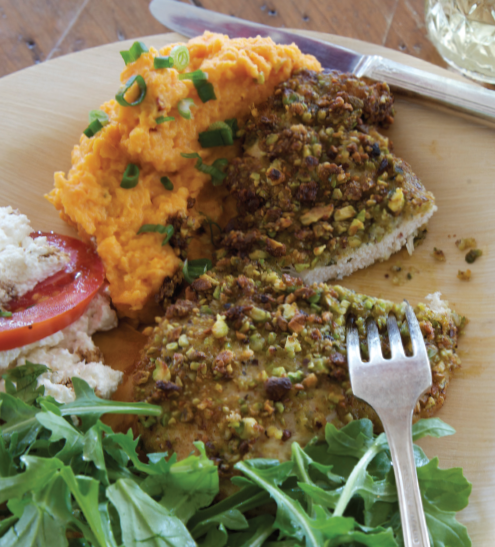 Pistachio-crusted chicken with fresh herbs