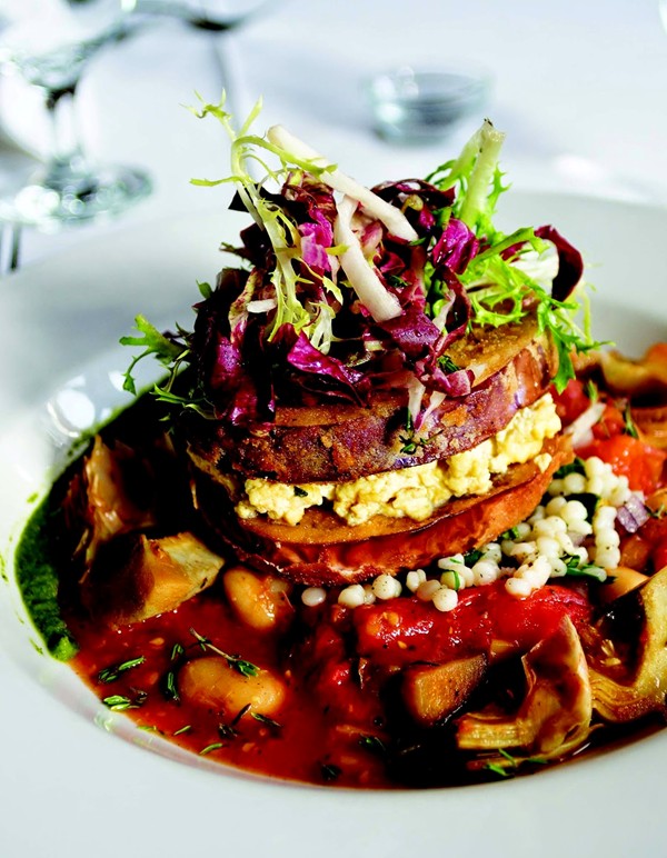 Pistachio-crusted eggplant Napoleon