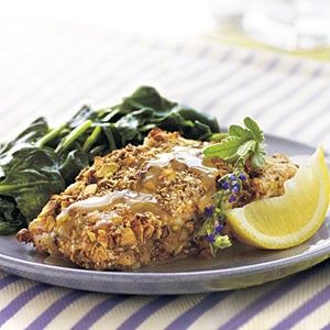 Pistachio-crusted grouper with lavender honey sauce