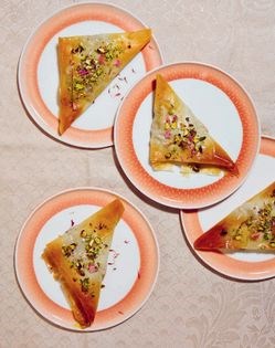 Pistachio, date & custard filo parcels