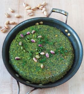 Pistachio, fresh herb + cumin kuku (Kuku-ye pesteh-ye Kermani)