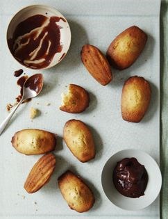 Pistachio madeleines with chocolate sorbet