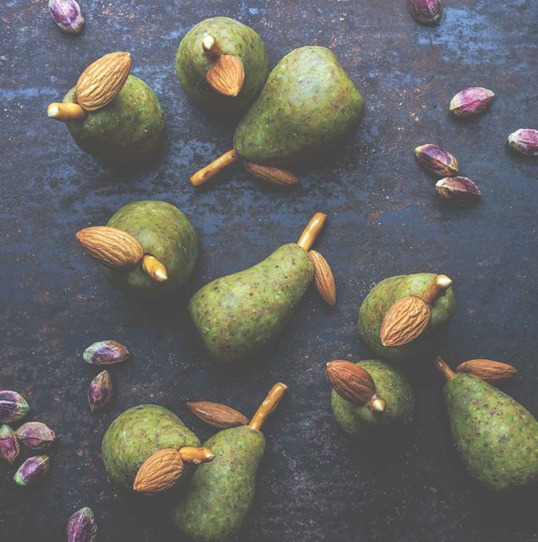 Pistachio marzipan pears