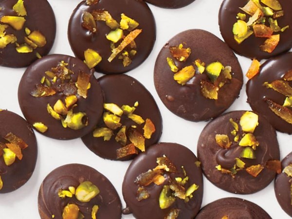 Pistachio-orange chocolate coins
