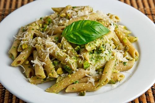 Pistachio pesto on penne