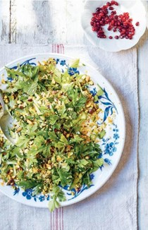 Pistachio, pomegranate and mint salad with bulgar and orange 