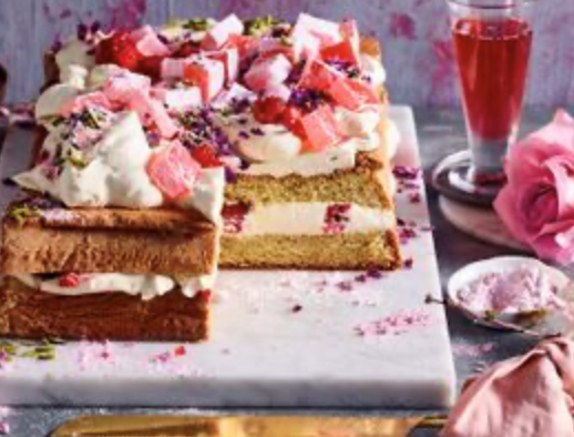 Pistachio, raspberry and rose layer cake