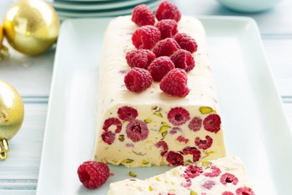 Pistachio, raspberry and rosewater semifreddo