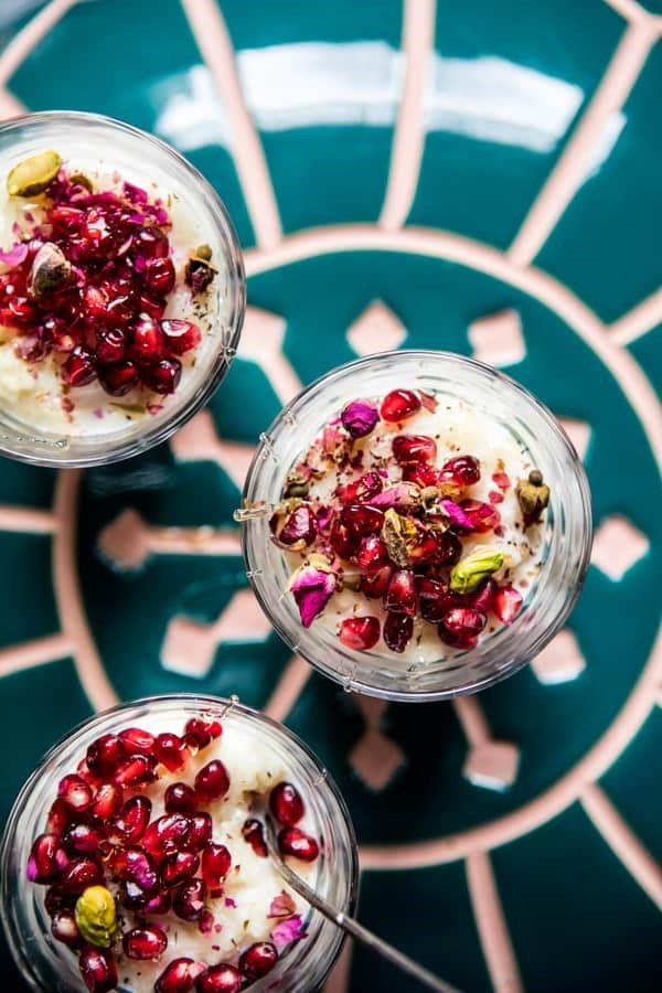 Pistachio rose rice pudding