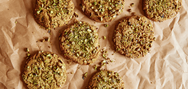 Pistachio, white chocolate and cherry cookies