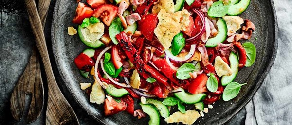 Pitta and bacon panzanella
