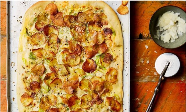 Pizza bianca with potato, anchovy and sage