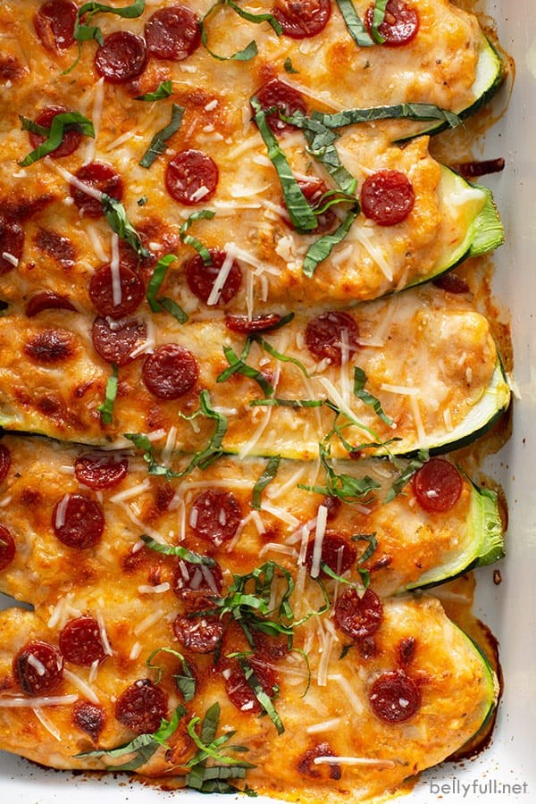 Pizza stuffed zucchini boats
