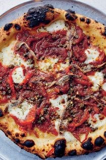 Pizza with anchovies & roasted pepper