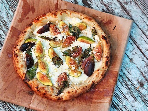 Pizza with figs, mozzarella, and goat's milk feta