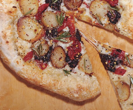 Pizza with Fontina, potatoes, and tapenade