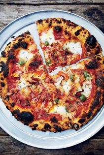 Pizza with guanciale, Castelvetrano olives & Fresno chiles