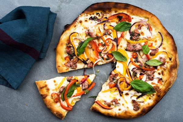 Pizza with sweet and hot peppers