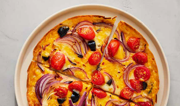 Pizzadilla with tomatoes and olives