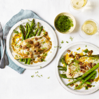 Plaice, asparagus and potted shrimps