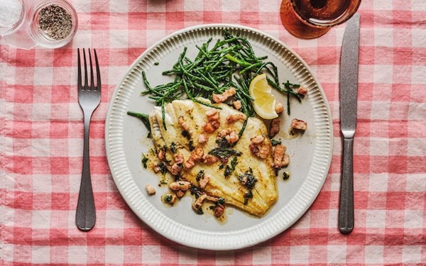 Plaice with bacon and parsley butter
