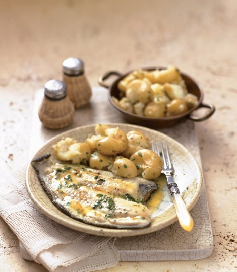 Plaice with lemon parsley butter and crushed potatoes