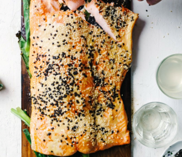 Plank-grilled miso salmon