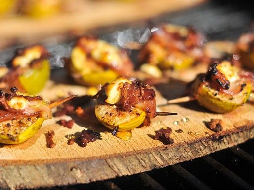Planked figs with pancetta and goat cheese