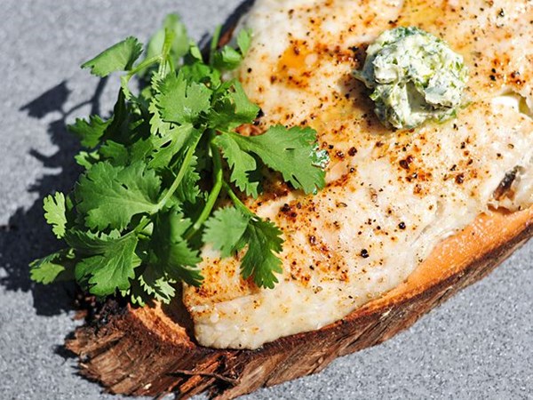 Planked whitefish with cilantro-lime butter 