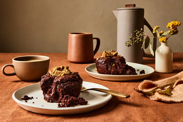 Plant-based chocolate & peanut butter lava cakes from Samah Lakha