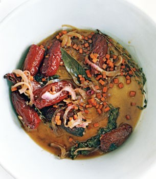Plantain-stuffed chipotle chiles in escabeche