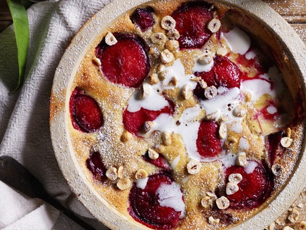 Plum & hazelnut clafoutis