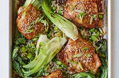 Plum & hoisin glazed chicken thighs
