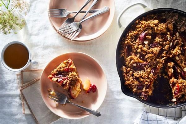Plum & sour cream skillet buckle