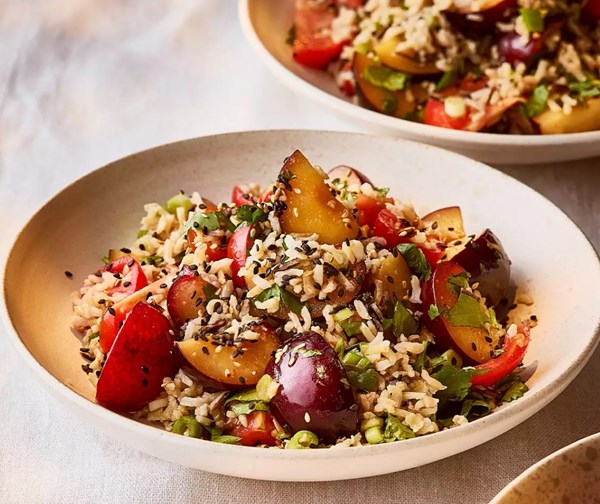 Plum & wild rice salad