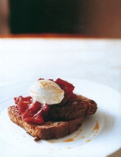Plum and apple bruschetta with creme fraiche 