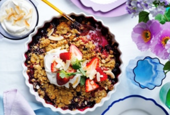 Plum and berry spiced granola crumble with labneh